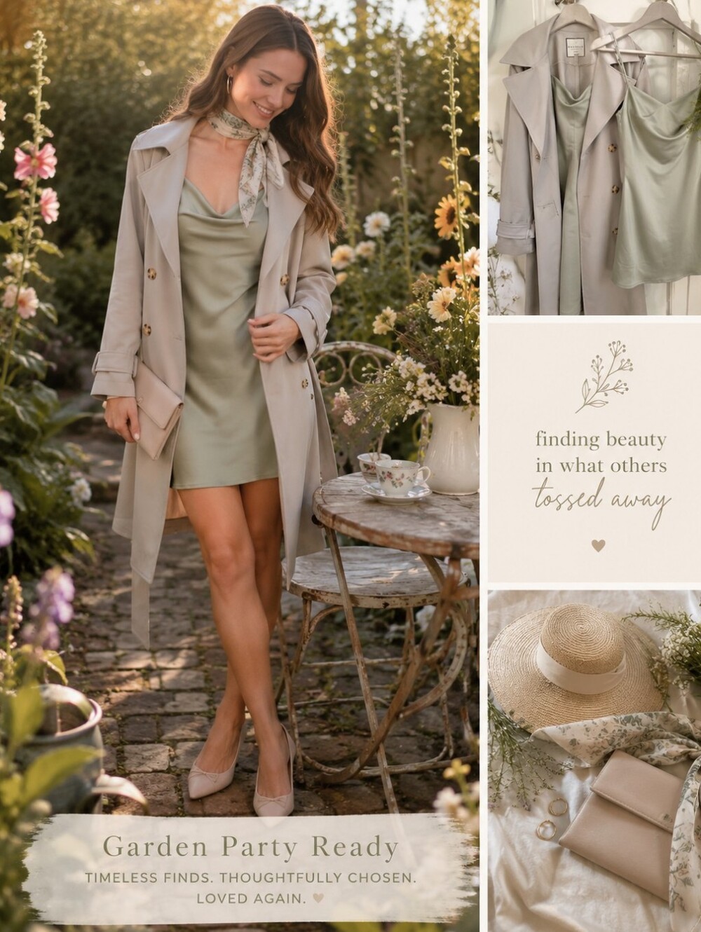 Bagatelle • Light Green Double-Breasted Trench Coat with Waist Tie